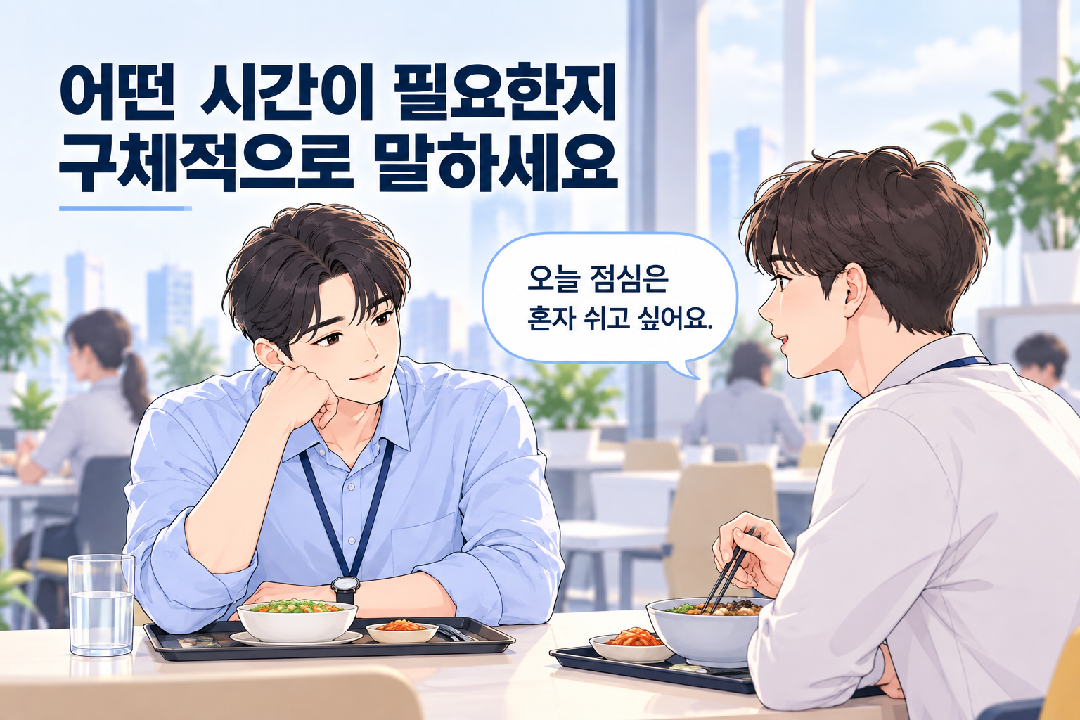 친한 동료가 부담스러워졌을 때 혼자 쉬고 싶은 점심시간을 구체적으로 말하는 직장인