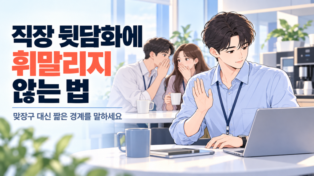 직장 뒷담화에 휘말리지 않는 법을 실천하며 동료의 뒷이야기에 짧은 경계를 말하는 신입사원