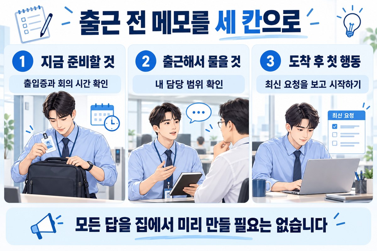 출근 전부터 불안할 때 지금 준비할 것과 출근 후 질문, 첫 행동을 나누는 세 카드