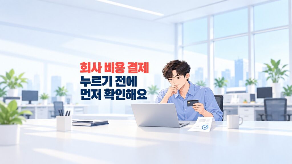 회사 비용 결제 전에 카드와 구매 내역을 확인하는 사무실의 직장인