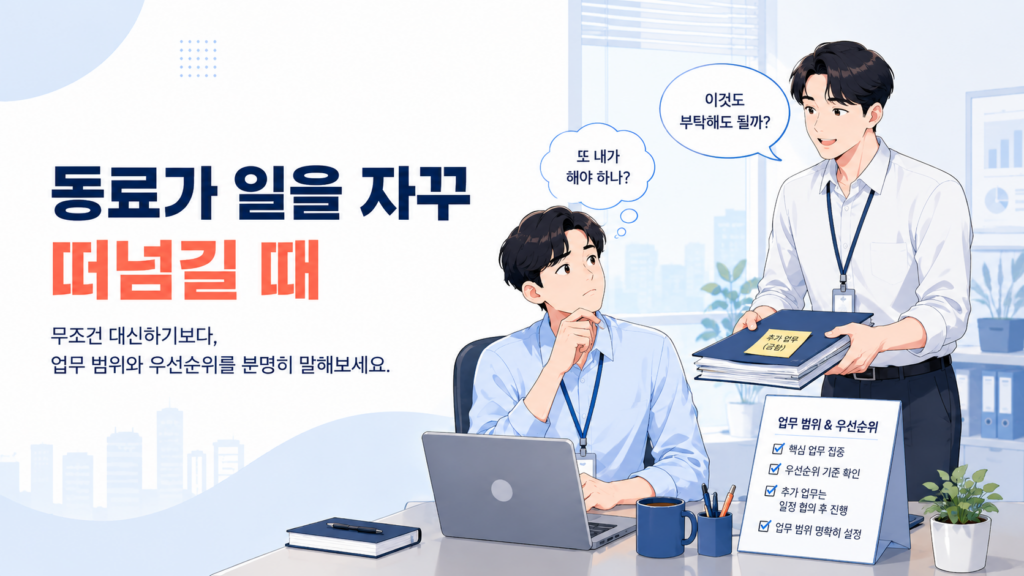 "이거 잠깐이면 돼요"라는 동료의 메시지 한 통이 내 할 일 목록에 항목 하나를 더 얹는 장면을 표현한 이미지