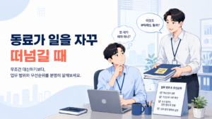 "이거 잠깐이면 돼요"라는 동료의 메시지 한 통이 내 할 일 목록에 항목 하나를 더 얹는 장면을 표현한 이미지