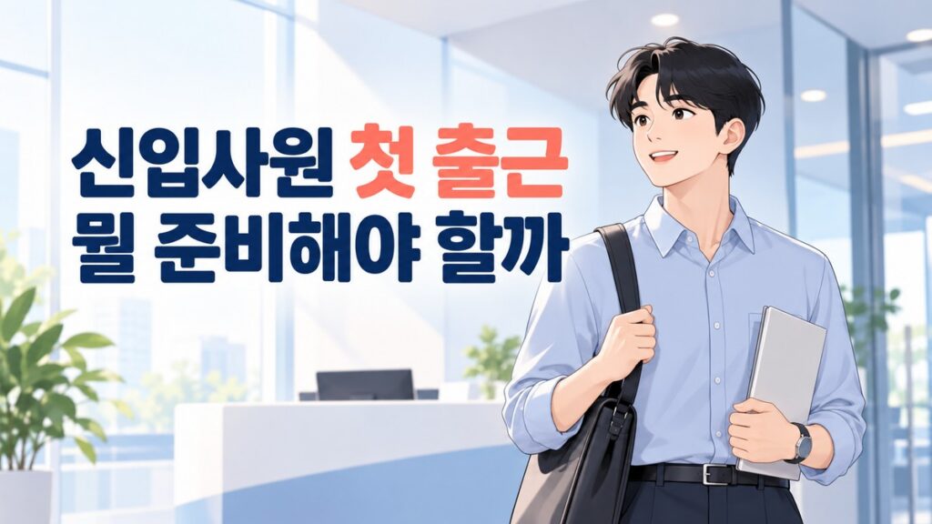 신입사원 첫 출근을 준비하며 가방과 서류를 들고 회사 안내 데스크 앞에 선 직장인