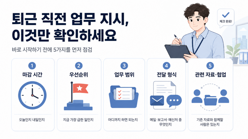 퇴근 직전 업무에서 확인할 마감 긴급도 범위 시간 우선순위 5가지