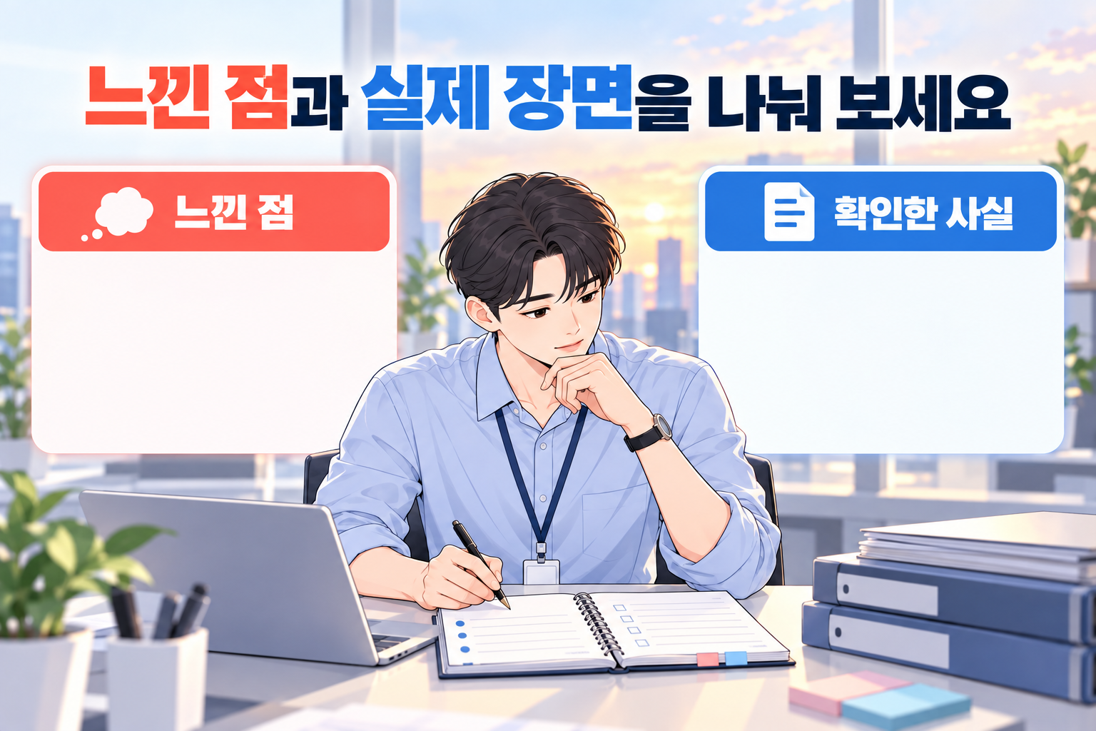 상사가 나만 싫어하는 것 같을 때 느낀 점과 확인한 사실을 나누어 적는 직장인