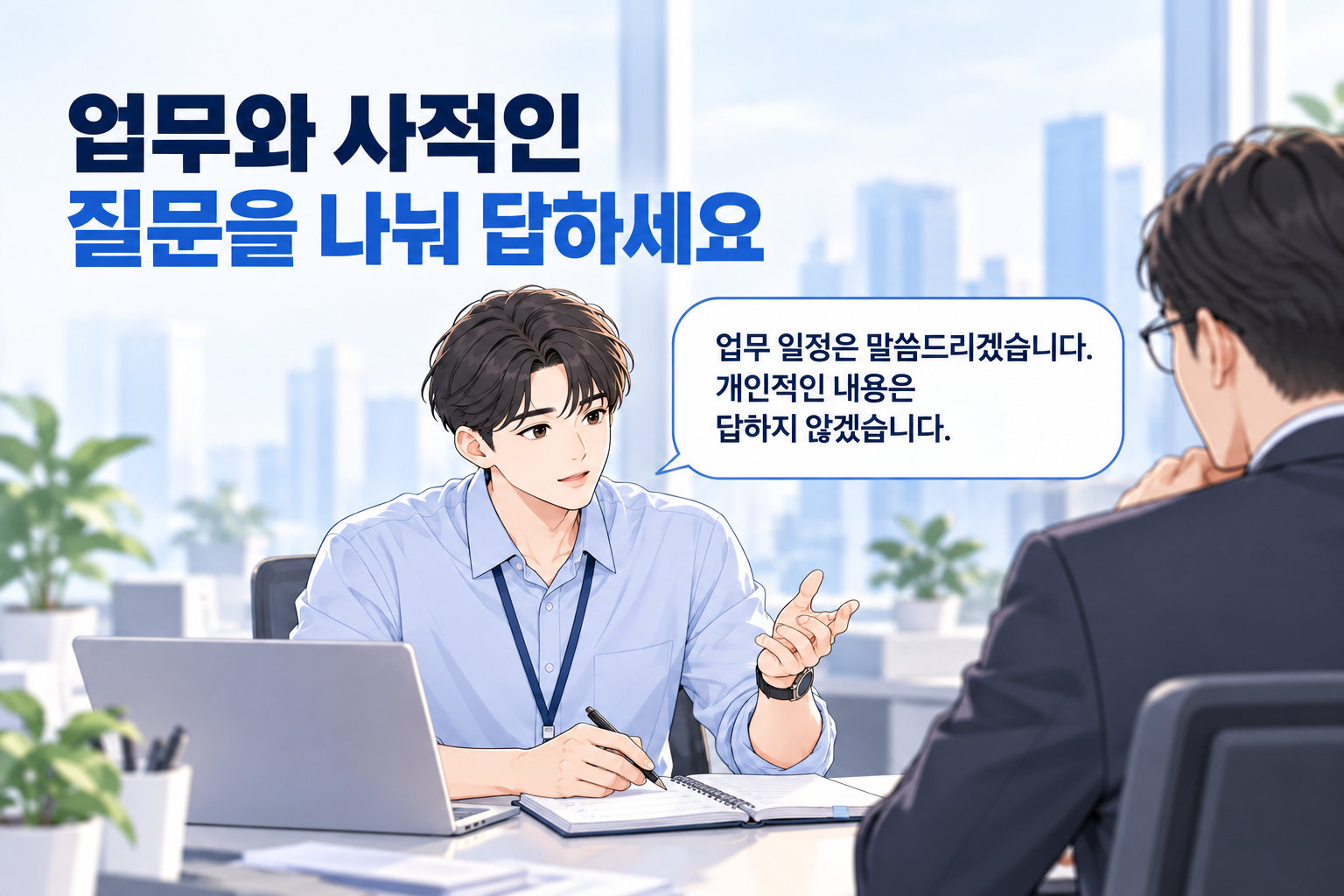 상사가 선을 넘는 말을 할 때 업무와 사적인 질문을 구분해 답할 범위를 정하는 직장인