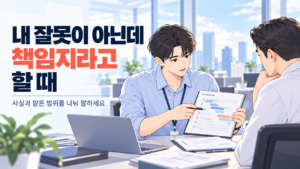 내 잘못이 아닌데 책임지라고 할 때 업무 기록을 펼쳐 맡은 범위를 설명하는 신입사원