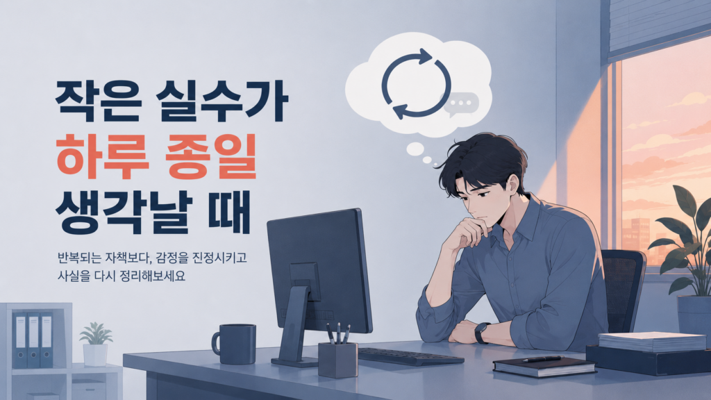 상사에게 혼난 뒤 책상에 앉아 그 장면을 계속 떠올리는 직장인